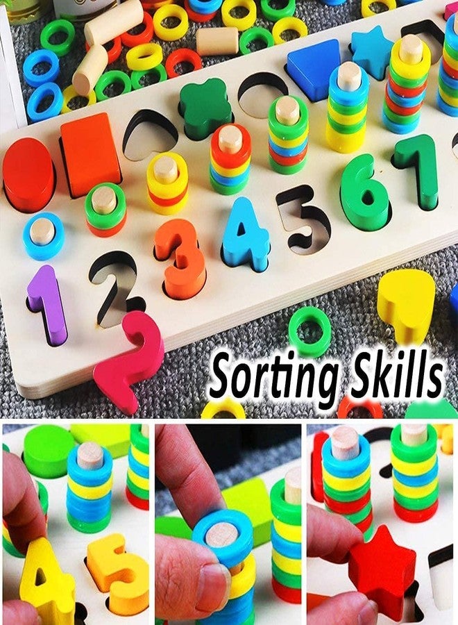 Veemok Wooden Montessori Number Puzzle & Shape Sorter - 3-in-1 Educational Counting, Stacking & Learning Toy for Toddlers & Preschool Kids (Age 3-5) - Image 3